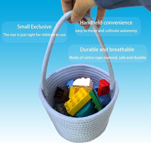 Prudance 6" x 5" Small Cotton Rope Basket with Handle,Blue,Favors Basket | Woven Gift Basket, for Birthday, Baby Shower,Easter, Christmas, Home Decor in Kuwait
