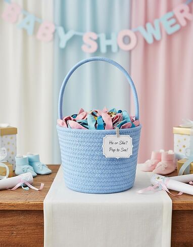Prudance 6" x 5" Small Cotton Rope Basket with Handle,Blue,Favors Basket | Woven Gift Basket, for Birthday, Baby Shower,Easter, Christmas, Home Decor in Kuwait