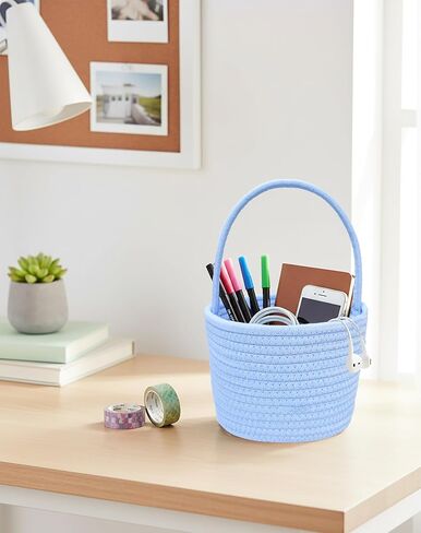 Prudance 6" x 5" Small Cotton Rope Basket with Handle,Blue,Favors Basket | Woven Gift Basket, for Birthday, Baby Shower,Easter, Christmas, Home Decor in Kuwait