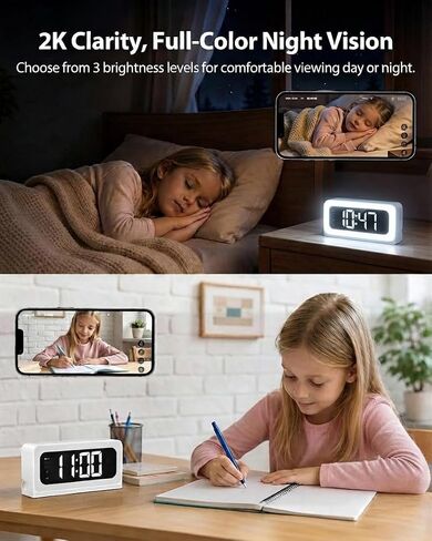 2K Clock Camera, 5G&2.4G WiFi Indoor Security Camera, Color Night Vision, Motion Detection with Alerts & Siren, 5200mAh Battery, Micro SD/Cloud Storage, Night Light in Kuwait