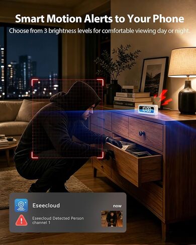 2K Clock Camera, 5G&2.4G WiFi Indoor Security Camera, Color Night Vision, Motion Detection with Alerts & Siren, 5200mAh Battery, Micro SD/Cloud Storage, Night Light in Kuwait