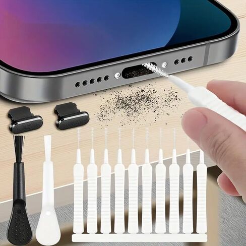 14Pcs Phone and Computer Cleaning Kits: Charging Port Brush, Speaker Hole Cleaner, Keyboard Tool, Mini Plunger for Smartphone, Tablet, Shower Head Unclogging, Plastic & Metal Device Maintenance in Kuwait