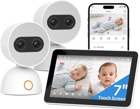 Simsky Baby Monitor with 2 Cameras, 7" UHD Split-Screen Touch Display | 4MP Dual Cameras with Wall Mount, 6X Zoom | AI Detection, App Remote Access, 32GB Local Storage, Hack-Proof Encryption in Kuwait