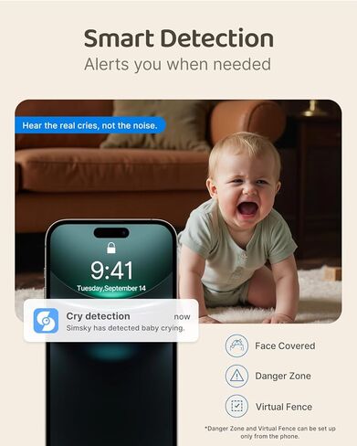 Simsky Baby Monitor with 2 Cameras, 7" UHD Split-Screen Touch Display | 4MP Dual Cameras with Wall Mount, 6X Zoom | AI Detection, App Remote Access, 32GB Local Storage, Hack-Proof Encryption in Kuwait