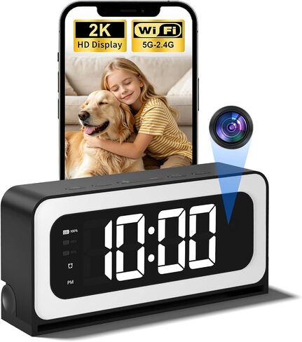 Gyliziex 2K Smart Clock Camera, 5G & 2.4G WiFi Security Camera for Home with Alarm, Full Color Mode, Motion Alert, Local Storage in Kuwait