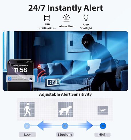 Gyliziex 2K Smart Clock Camera, 5G & 2.4G WiFi Security Camera for Home with Alarm, Full Color Mode, Motion Alert, Local Storage in Kuwait
