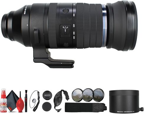 Olympus OM System M.Zuiko Digital ED 150-600mm f/5-6.3 is Lens (MFT) Bundle Including: 3-Piece Filter Kit, Cleaning Kit, Hand Strap, Cap Keeper in Kuwait