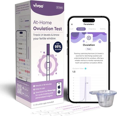 Vivoo Ovulation Test Kit with App Support – 50 LH Strips, Track & Predict Ovulation, 5-Min Results, Accurate Fertility Tracker for Women in Kuwait