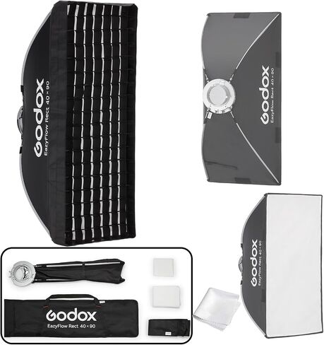 GODOX Softbox EazyFlow Rect 60 × 60cm Square Softbox | 23.6" Quick-Folding Bowens Mount Softbox with Grid for Studio Flashes and LED Video Lights,Ideal for Portraits/Live Streaming in Kuwait