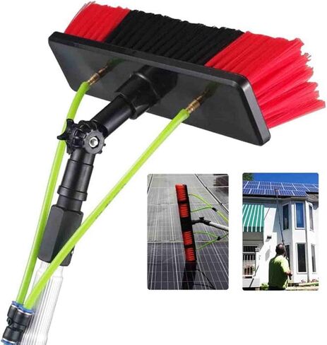 12m Window Cleaning Pole Kit - Hose Fed Window Cleaner Brush for Solar Panels & Photovoltaic - 30cm & 50cm Brush Heads, Ideal for Easy Outdoor Cleaning in Kuwait