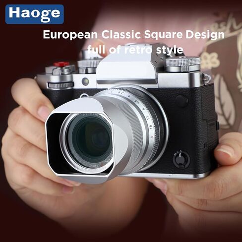 Haoge Bayonet Metal Square Lens Hood for Fujifilm XF 35mm F2 R WR & XF 23mm F2 R WR & XC 35mm F2 Lenses on X-T5 XE4 XM5 XT30III Camera Body Accessories LH-35V-S Silver,with Cap in Kuwait
