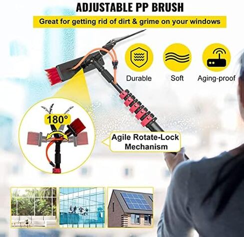 Glass Cleaning Brush Household Water Supply Telescopic Pole Kit Solar Panel Rotating Brush Solar Photovoltaic Panels，Solar Panel Cleaning Brush with 12 Ft Aluminum Telesc in Kuwait