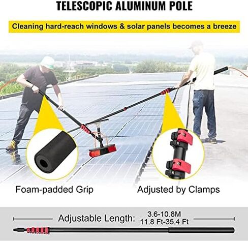 Glass Cleaning Brush Household Water Supply Telescopic Pole Kit Solar Panel Rotating Brush Solar Photovoltaic Panels，Solar Panel Cleaning Brush with 12 Ft Aluminum Telesc in Kuwait