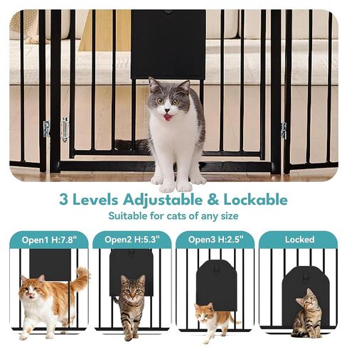 No Pawblems Dog Gate with Cat Door, Free Standing 30'' Tall Foldable Dog Fence for Indoor & Outdoor, Up to 78 Inch Extra Wide Puppy Gate for Stairs, Hallways, Doorways, Deck, Yard (Black, 3 Panels) in Kuwait