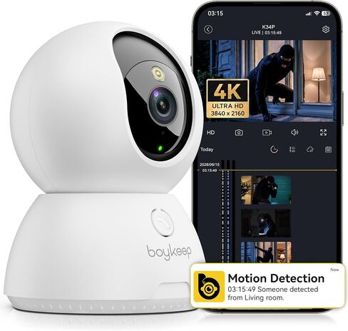 4K Indoor Cameras for Home Security, Pet Camera with Phone App, Indoor Security Camera with AI Human & Pet Detection, 360° Pan Tilt, Auto Tracking, Color Night Vision, Two-Way Audio, Works with Alexa in Kuwait