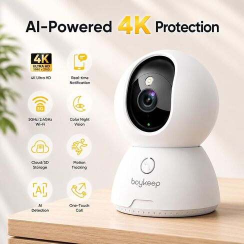 4K Indoor Cameras for Home Security, Pet Camera with Phone App, Indoor Security Camera with AI Human & Pet Detection, 360° Pan Tilt, Auto Tracking, Color Night Vision, Two-Way Audio, Works with Alexa in Kuwait