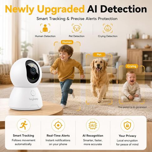 4K Indoor Cameras for Home Security, Pet Camera with Phone App, Indoor Security Camera with AI Human & Pet Detection, 360° Pan Tilt, Auto Tracking, Color Night Vision, Two-Way Audio, Works with Alexa in Kuwait