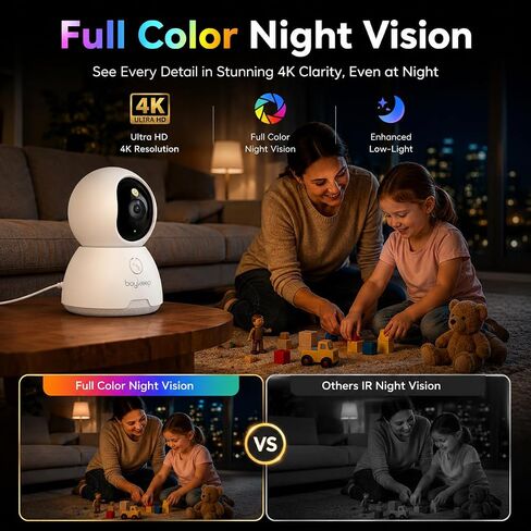 4K Indoor Cameras for Home Security, Pet Camera with Phone App, Indoor Security Camera with AI Human & Pet Detection, 360° Pan Tilt, Auto Tracking, Color Night Vision, Two-Way Audio, Works with Alexa in Kuwait