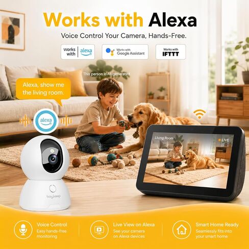 4K Indoor Cameras for Home Security, Pet Camera with Phone App, Indoor Security Camera with AI Human & Pet Detection, 360° Pan Tilt, Auto Tracking, Color Night Vision, Two-Way Audio, Works with Alexa in Kuwait