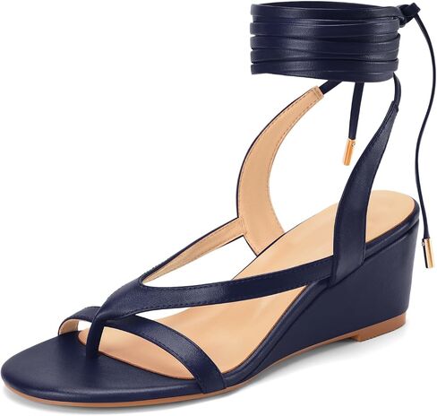 Z.Oufeier Women's Gladiator Sandals Wedge Heels Lace Up Round Open Toe Flip Flop Roman Strappy Dress Summer Shoes 2.4Inch in Kuwait