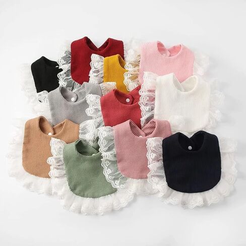 Surakey Baby Muslin Bandana Teething Bibs, Drool Lace Bibs for Newborn - Black in Kuwait