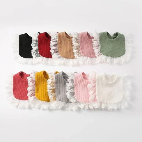 Surakey Baby Muslin Bandana Teething Bibs, Drool Lace Bibs for Newborn - Black in Kuwait