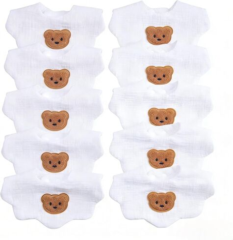 Muslin Cotton Baby Bandana Drool Bibs, 10 Pack, Absorbent, Soft, Unisex, Snap Closure, for Teething and Feeding in Kuwait