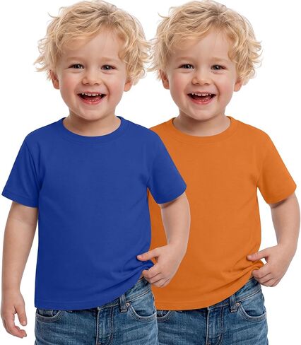 2 Pack Toddler Boys Short Sleeve Shirts | Crewneck, Loose Fit, Little Kids, Basic, Casual Tops, Comfy Clothes, Soft, Breathable, Daily Wear, Playwear, 18M-5T in Kuwait