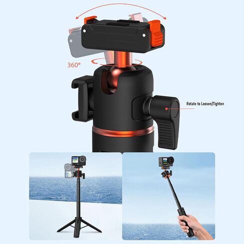 Diyeeni Magnetic Selfie Stick Tripod for Osmo Action 6 Camera with 360 Ball Head 20.5-54cm Extendable Aluminum Alloy Tripod Stand for Vlogging and Photography in Kuwait