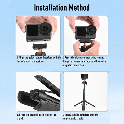 Diyeeni Magnetic Selfie Stick Tripod for Osmo Action 6 Camera with 360 Ball Head 20.5-54cm Extendable Aluminum Alloy Tripod Stand for Vlogging and Photography in Kuwait