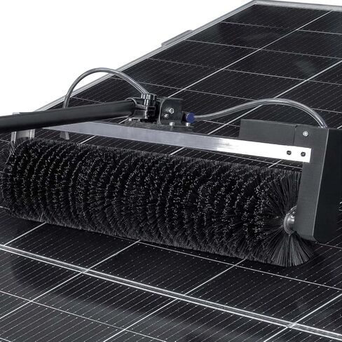 Solar Panel Cleaning Roller Brush,Aluminum Pole Lenght Adjustable, 3.5/5.5/7.5 M Outdoor Glass Washing Equipment,360° Automatic Rotated Brush Head,Wired-7.5M/24.6Ft,Wired in Kuwait