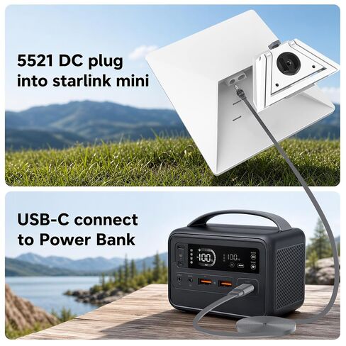 Starlink Mini USB C to DC Power Cable 32.8FT/10M,100W Flat USB Type-C to DC5521 Power Cord for Starlink Mini, Weather-Resistant Outdoor Cable, Works with 100W+ PD Power Bank and PD Charger in Kuwait