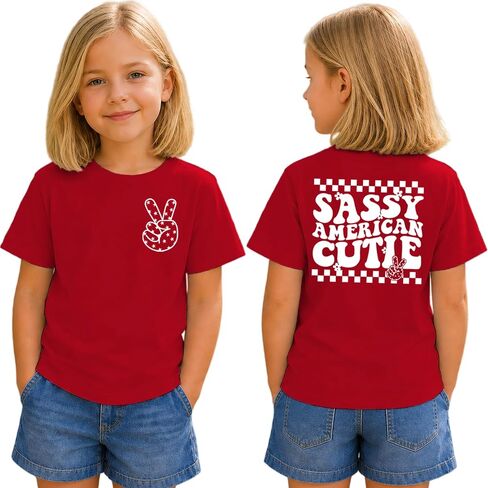 Toddler Girls 4th of July T-Shirts Sassy American Cutie Graphic Tee Tops Short Sleeve Crewneck Summer Clothes in Kuwait