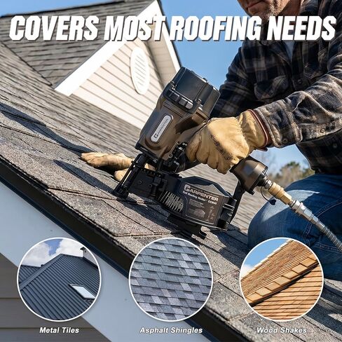 Roofing Nailer, Professional-Grade Pneumatic Nailer, Nailer 15 Degree 7/8″ to 1-3/4″ Roofing Nails, 120-Nail Coil Capacity, 70–115 PSI, Suitable for Asphalt Shingles, Fencing, and Wood Siding, CCN45 in Kuwait