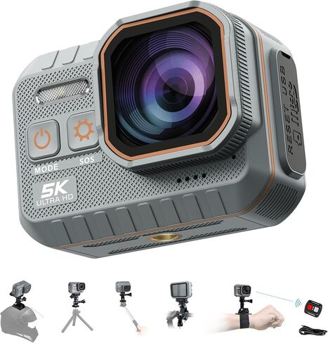 Action Camera, 5K Underwater Camera with SOS Light, IMX175 Sensor with Stabilization, 170° FOV, WiFi Waterproof Camera for Hiking, Surfing, Snorkeling, and Motorcycle Riding Adventures. in Kuwait