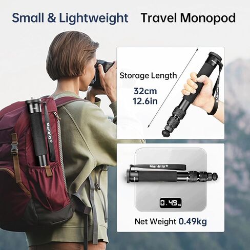 Manbily A-888 Camera Monopod, Length 32cm - 156cm, Aluminum Monopods for Cameras 7 Sections, Compact Travel Portable Selfie Stick for DSLR Smartphone Concert Festival in Kuwait