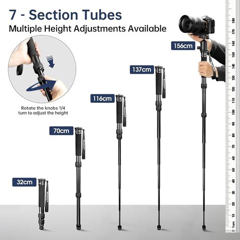 Manbily A-888 Camera Monopod, Length 32cm - 156cm, Aluminum Monopods for Cameras 7 Sections, Compact Travel Portable Selfie Stick for DSLR Smartphone Concert Festival in Kuwait