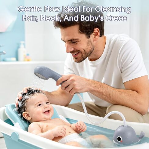 Whale Baby Bath Sprayer, Control the Flow Hands-Free 2 Gentle Modes | Rechargeable baby bath sprayer with wall-mounted suction, hands-free shower for newborns & toddlers, gentle hair & body rinse in Kuwait