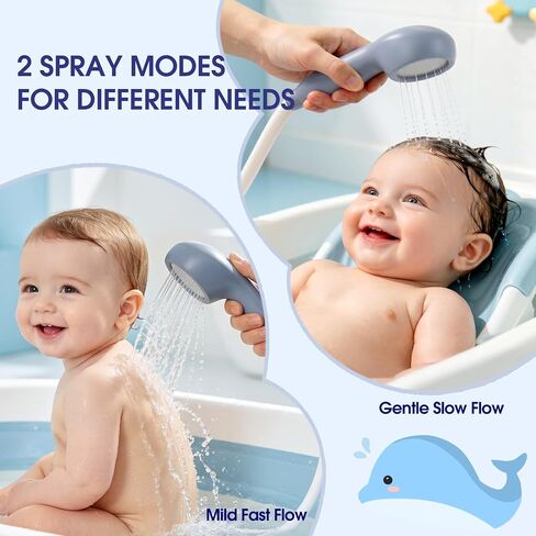 Whale Baby Bath Sprayer, Control the Flow Hands-Free 2 Gentle Modes | Rechargeable baby bath sprayer with wall-mounted suction, hands-free shower for newborns & toddlers, gentle hair & body rinse in Kuwait