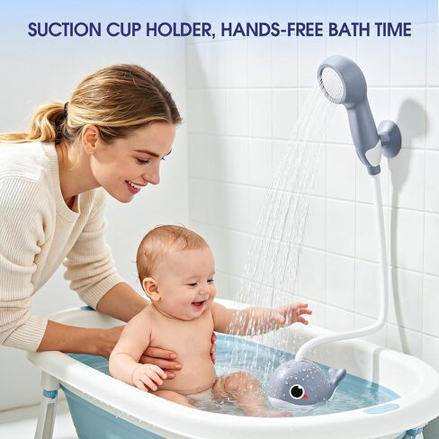 Whale Baby Bath Sprayer, Control the Flow Hands-Free 2 Gentle Modes | Rechargeable baby bath sprayer with wall-mounted suction, hands-free shower for newborns & toddlers, gentle hair & body rinse in Kuwait