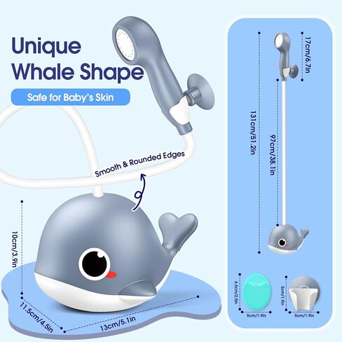 Whale Baby Bath Sprayer, Control the Flow Hands-Free 2 Gentle Modes | Rechargeable baby bath sprayer with wall-mounted suction, hands-free shower for newborns & toddlers, gentle hair & body rinse in Kuwait
