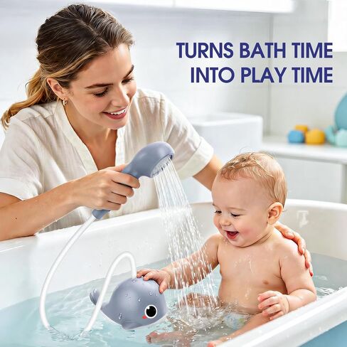 Whale Baby Bath Sprayer, Control the Flow Hands-Free 2 Gentle Modes | Rechargeable baby bath sprayer with wall-mounted suction, hands-free shower for newborns & toddlers, gentle hair & body rinse in Kuwait