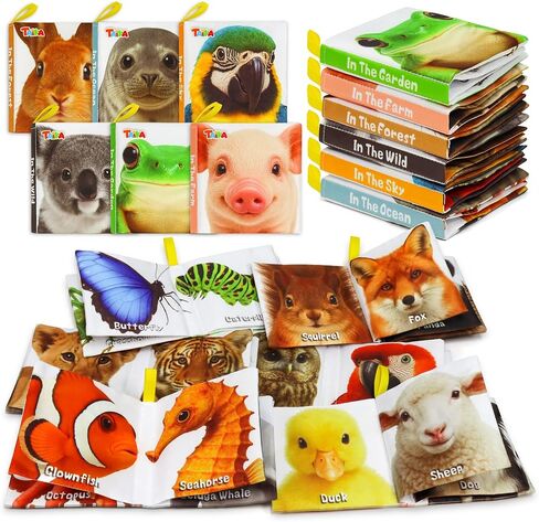 Taika 6PCS Soft Books, Cloth Books, Bath Toy, Preschool Learning Toy | Washable Non-toxic, Soft Fabric Shower Toy, Wild Wonders World, Educational Learning for Baby Infant, Crinkle Squeaky in Kuwait