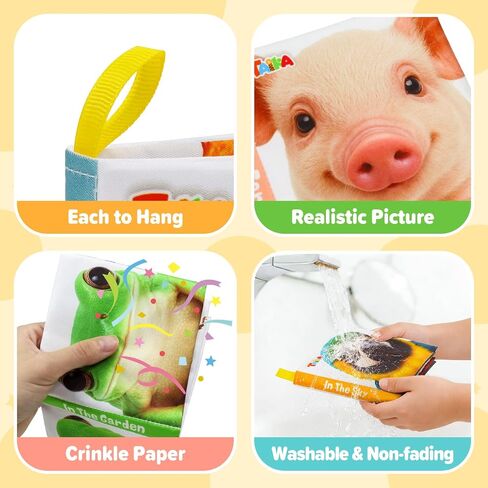 Taika 6PCS Soft Books, Cloth Books, Bath Toy, Preschool Learning Toy | Washable Non-toxic, Soft Fabric Shower Toy, Wild Wonders World, Educational Learning for Baby Infant, Crinkle Squeaky in Kuwait