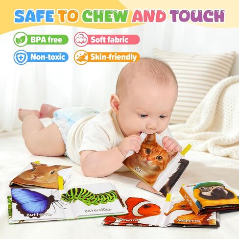 Taika 6PCS Soft Books, Cloth Books, Bath Toy, Preschool Learning Toy | Washable Non-toxic, Soft Fabric Shower Toy, Wild Wonders World, Educational Learning for Baby Infant, Crinkle Squeaky in Kuwait