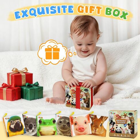 Taika 6PCS Soft Books, Cloth Books, Bath Toy, Preschool Learning Toy | Washable Non-toxic, Soft Fabric Shower Toy, Wild Wonders World, Educational Learning for Baby Infant, Crinkle Squeaky in Kuwait