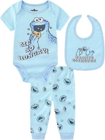 Sesame Street Cookie Monster Baby Boys Bodysuit Bib and Pants 3 Piece Set in Kuwait