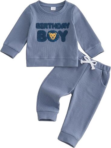 FYBITBO Toddler Baby Boy Birthday Outfit Lion Birthday Boy Long Sleeve Shirt and Pants Fall Winter Waffle Knit Outfits Set in Kuwait