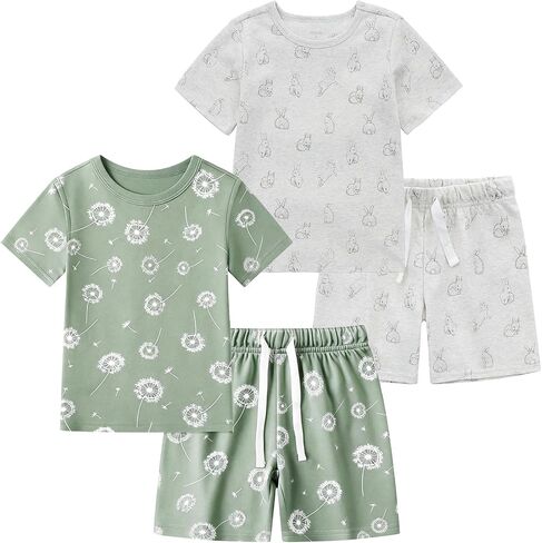 Owlivia Organic Cotton Toddler Shorts Set, 4-Piece Baby Boys Girls Summer Outfits Set, Baby Clothes for Sensitive Skin in Kuwait