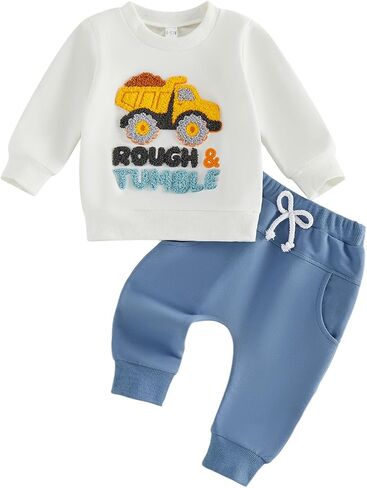 Baby Boy Fall Clothes It's A Dirty Job But I Love Doing It Excavator Truck Long Sleeve T-Shirt Sweatshirt Pants Set in Kuwait